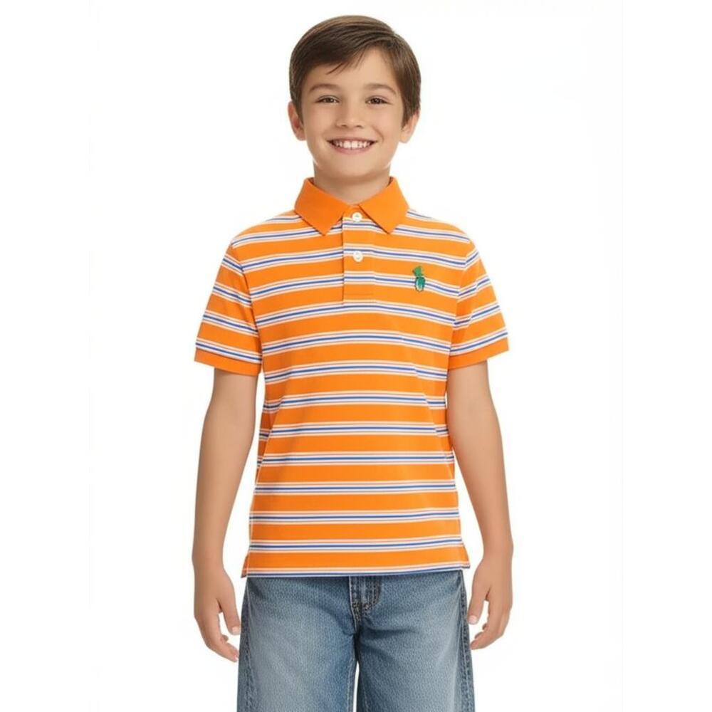 Polo Ralph Lauren Kids Polo Shirt Size‎ M Orange Striped Embroidered Logo Prep